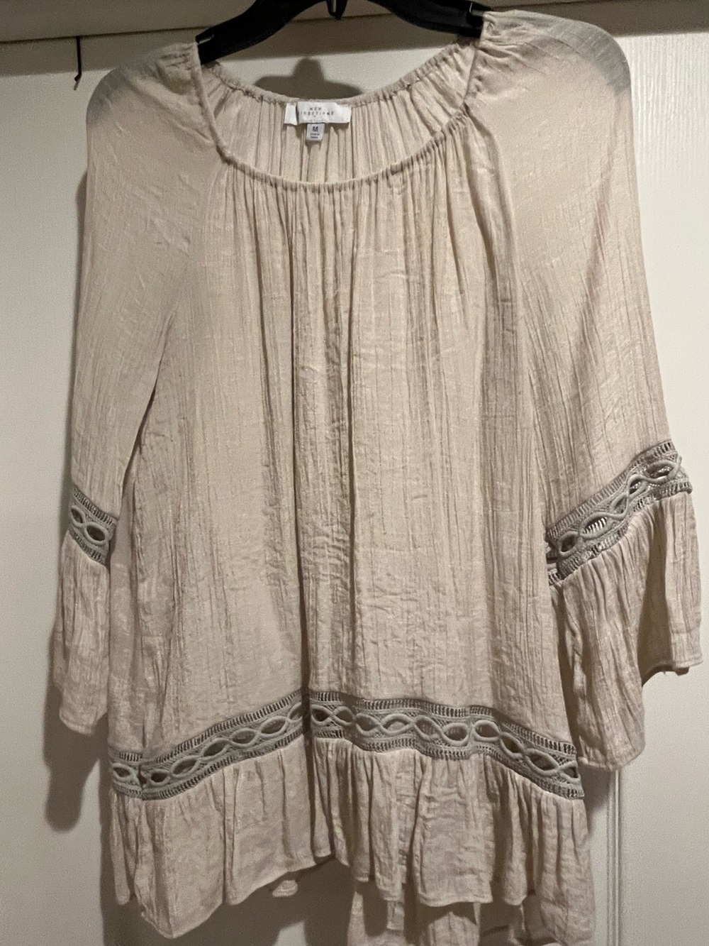 new directions Cream Boho Peasant Tunic with Crochet Trim